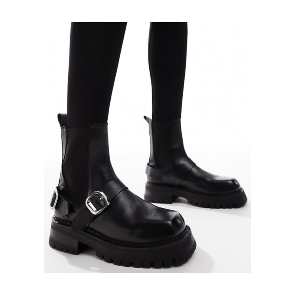 ASOS Black Chunky Ankle Boots with Buckle